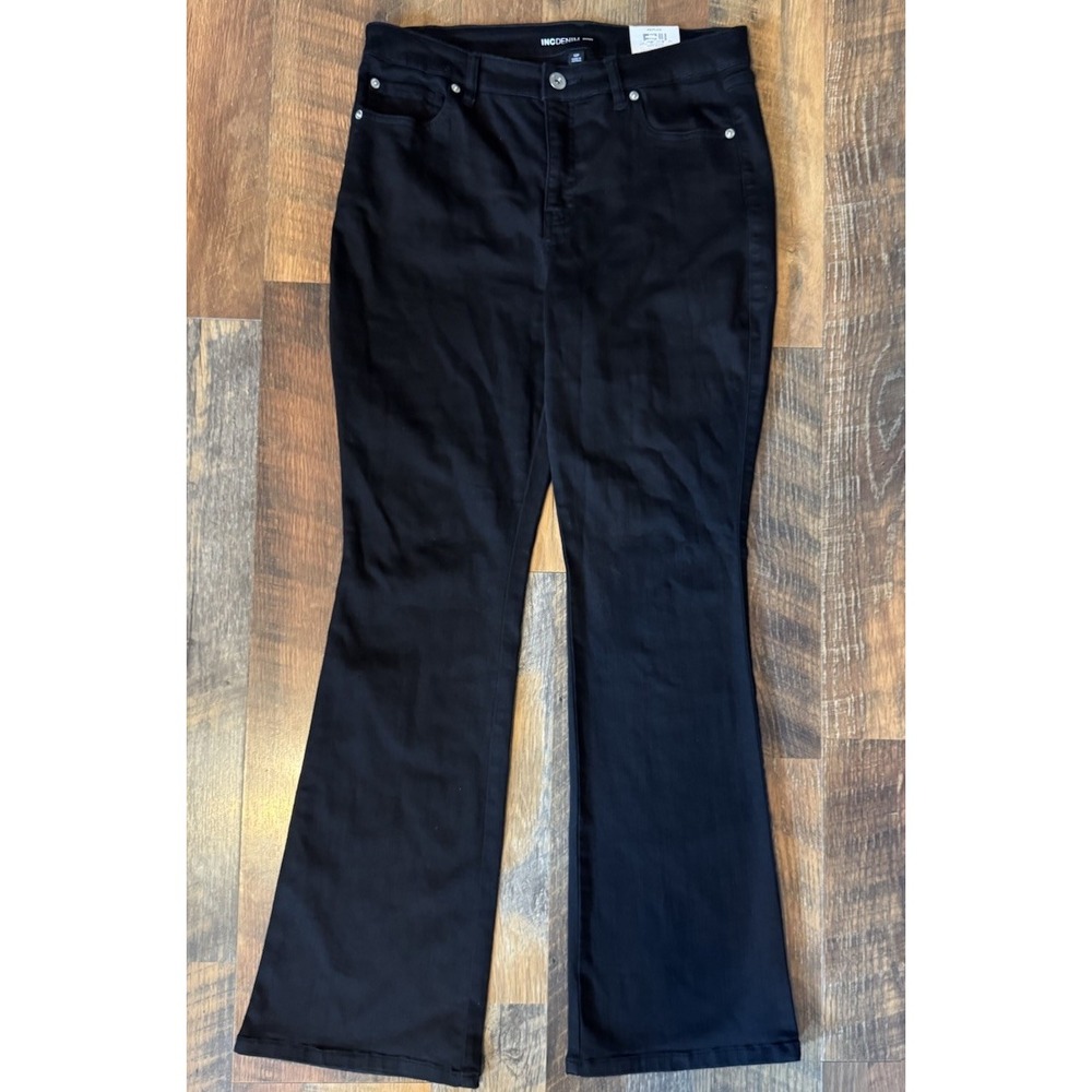 INC Denim Elizabeth Boot Leg Pants Deep‎ Black Mid Rise Size 12P NWT